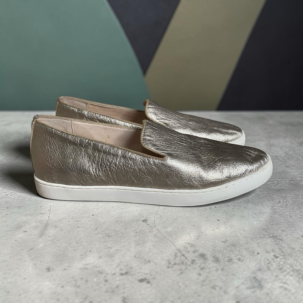BIRDIES Swift Slip On Loafers Size 10 Gold Metallic Leather Comfort Everyday